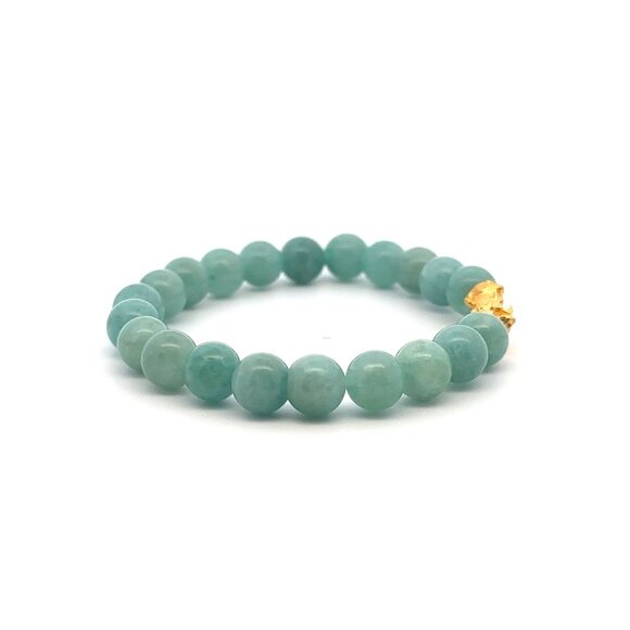 24K Gold Piyao Pixiu Lucky Charm Bracelet  Aventurine Gemstones 8mm Size 6 in - Picture 5 of 5
